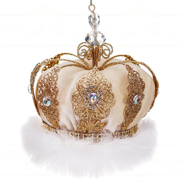 Mo 96426 Goodwill Christmas Ornaments Metalwire Fabric Jewel Crown Ornament Cream