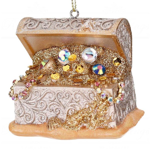 Mo 96450 Goodwill Christmas Ornaments Jewel Treasure Chest Ornament Gold Pink