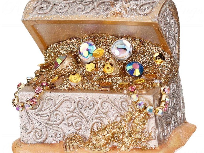 Mo 96450 Goodwill Christmas Ornaments Jewel Treasure Chest Ornament Gold Pink