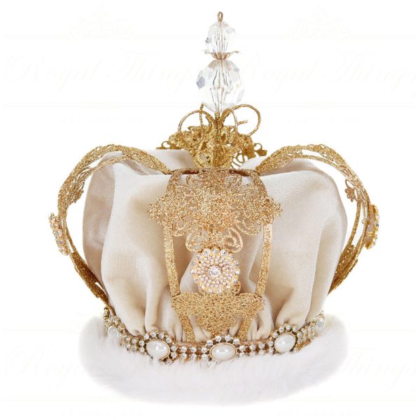 Mo 96506 Goodwill Christmas Decorative Items Metal Wire Fabric Crown Tree Topper Tabletop Cream Gold