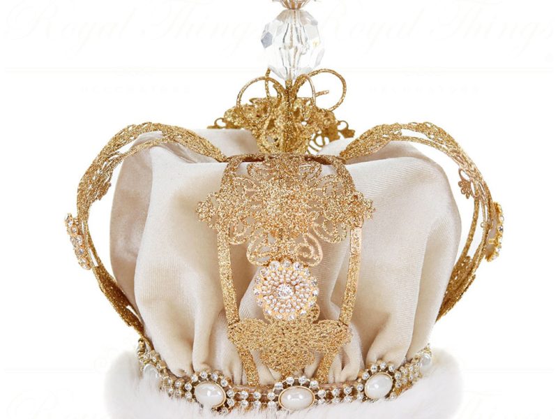 Mo 96506 Goodwill Christmas Decorative Items Metal Wire Fabric Crown Tree Topper Tabletop Cream Gold