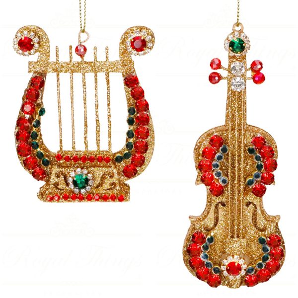 Mo 96605 Goodwill Christmas Ornaments Jewel Music Instrument Ornament Gold Red