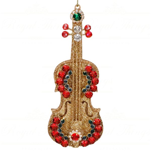 Mo 96605 Goodwill Christmas Ornaments Jewel Music Instrument Ornament Gold Red Violin