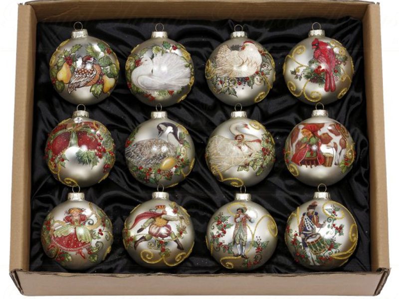 Mr 36 03240 Mark Roberts Christmas Balls 12 Days Of Christmas Ball Box Ornament Cream Red
