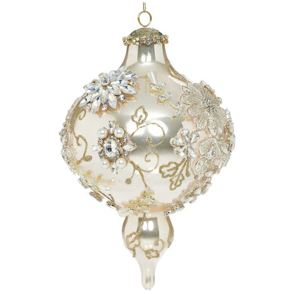 Mr 36 54370 Mark Roberts Glass Christmas Ornaments Glass Kings Jewel Finial Ornament Cream Light Pink