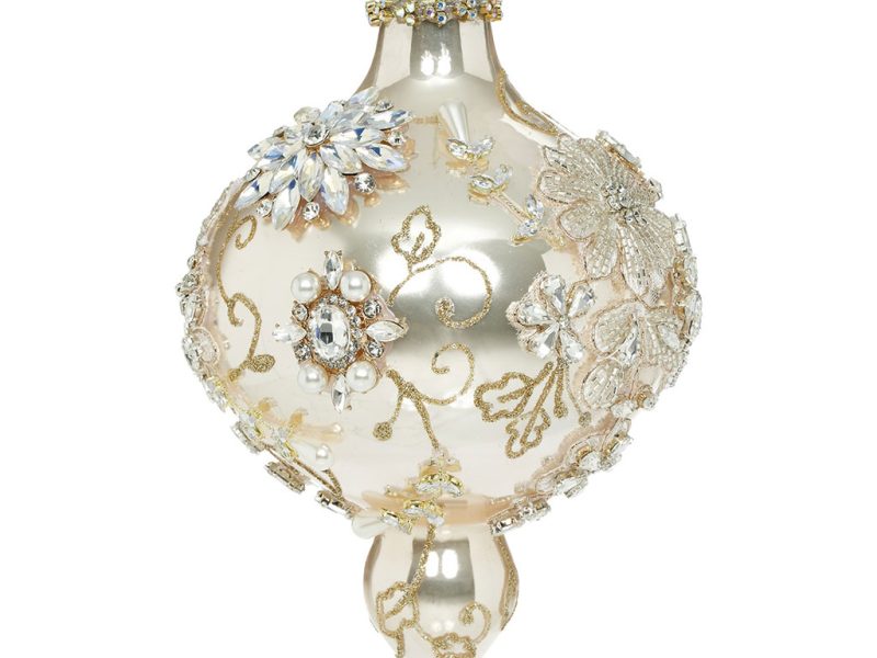 Mr 36 54370 Mark Roberts Glass Christmas Ornaments Glass Kings Jewel Finial Ornament Cream Light Pink