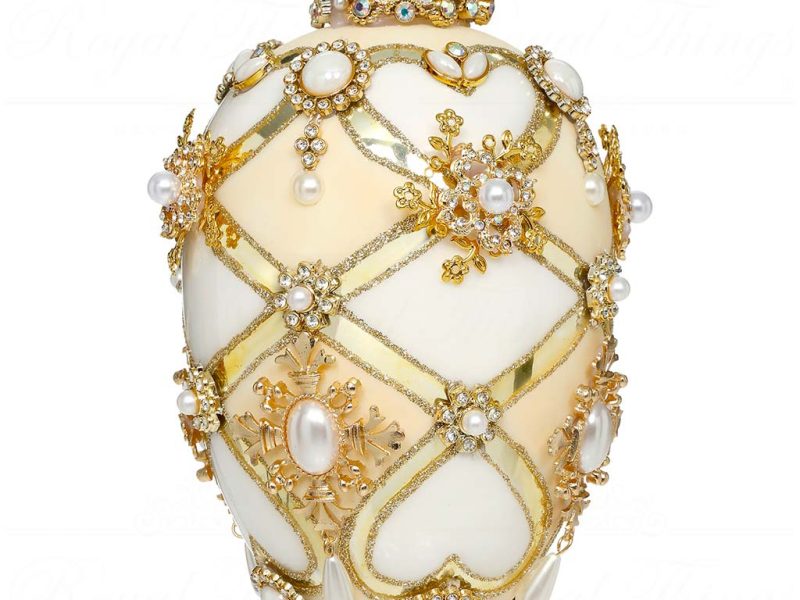 Mr 36 61480 Mark Roberts Christmas Ornaments Faberge Jewel Egg Ornament White Cream Gold