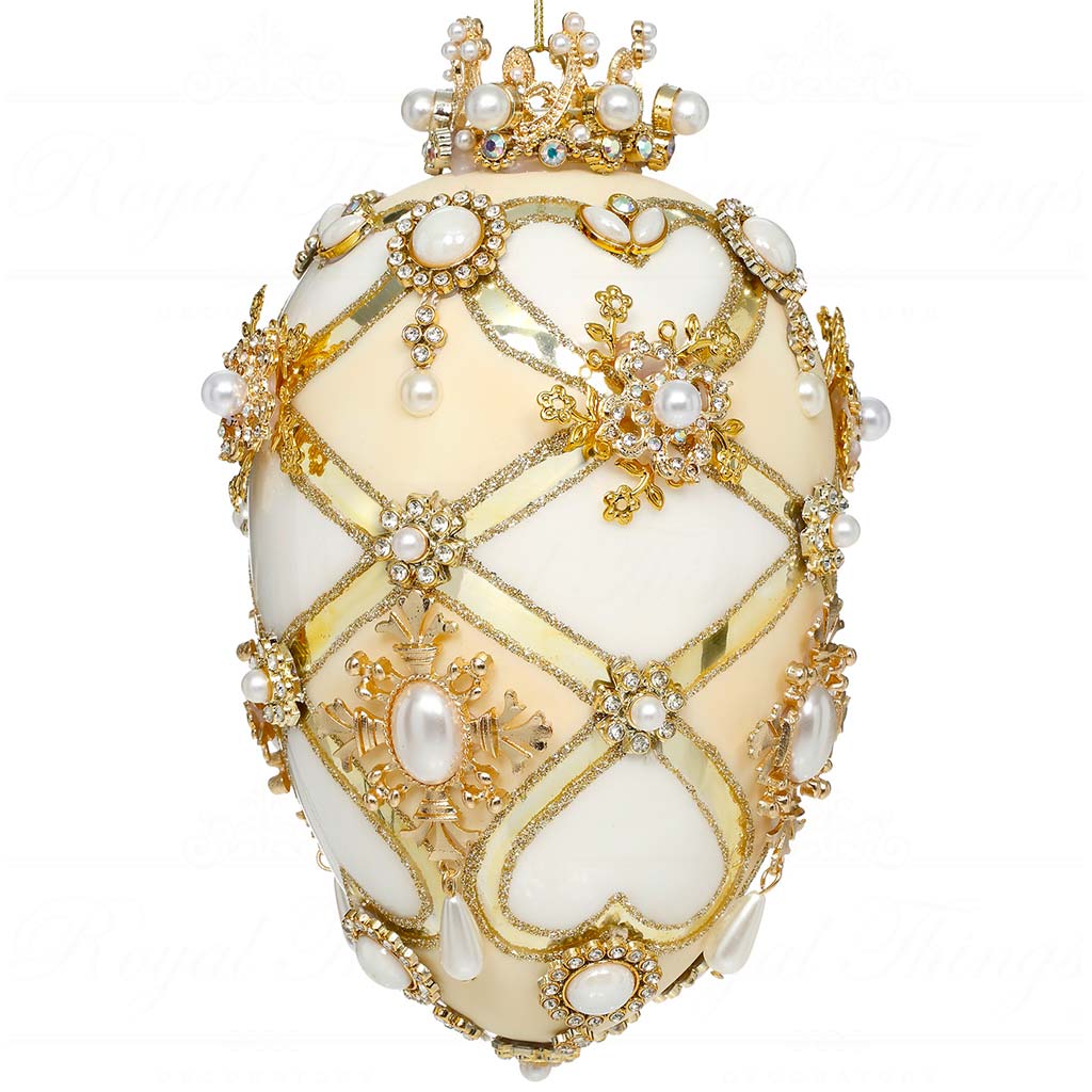 MR 36 61480 mark roberts christmas ornaments faberge jewel egg ornament white cream gold Mr 36 61480 Mark Roberts Christmas Ornaments Faberge Jewel Egg Ornament White Cream Gold
