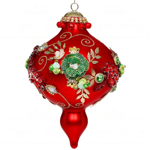 Mr 36 61510 Mark Roberts Christmas Balls Kings Jewel Extra Fancy Finial Ornament Red Green Gold