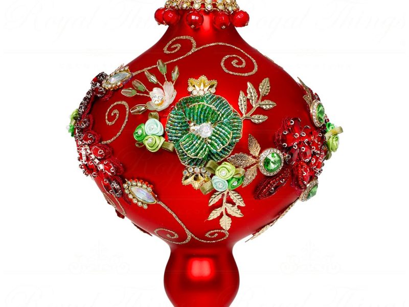 Mr 36 61510 Mark Roberts Christmas Balls Kings Jewel Extra Fancy Finial Ornament Red Green Gold