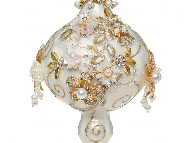 Mr 36 61512 Mark Roberts Christmas Balls Kings Jewel Extra Fancy Finial Ornament White Gold
