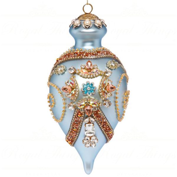 Mr 3613162 Mark Roberts Glass Christmas Balls Glass Fabric Jewel Kings Finial Ornament Light Blue Multi