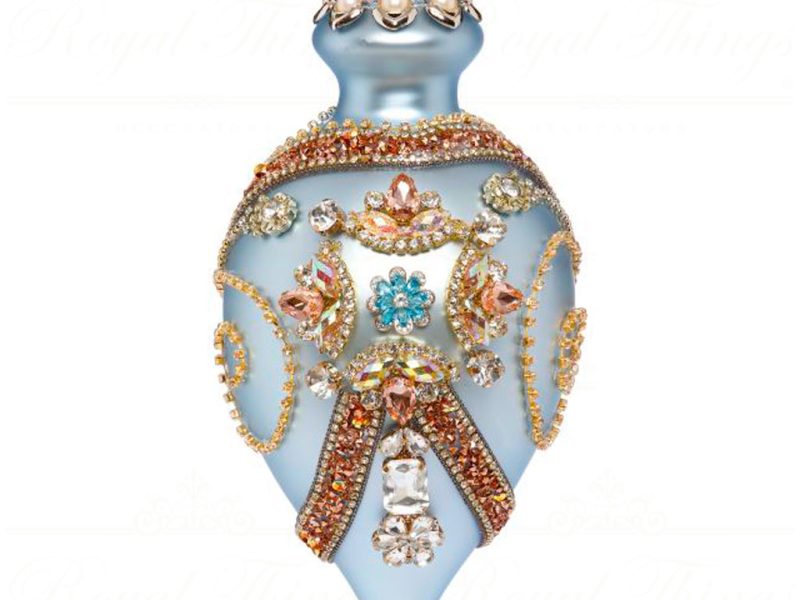 Mr 3613162 Mark Roberts Glass Christmas Balls Glass Fabric Jewel Kings Finial Ornament Light Blue Multi