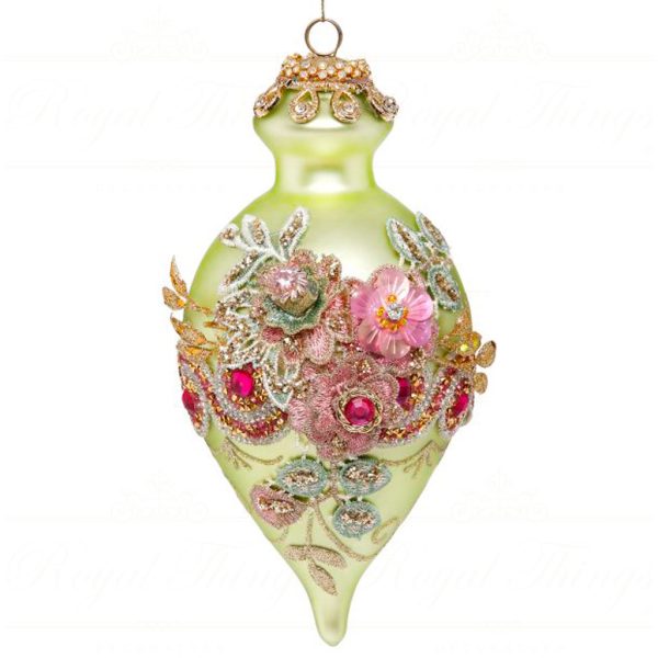 Mr 3613164 Mark Roberts Glass Christmas Balls Glass Fabric Jewel Kings Finial Ornament Light Green Multi
