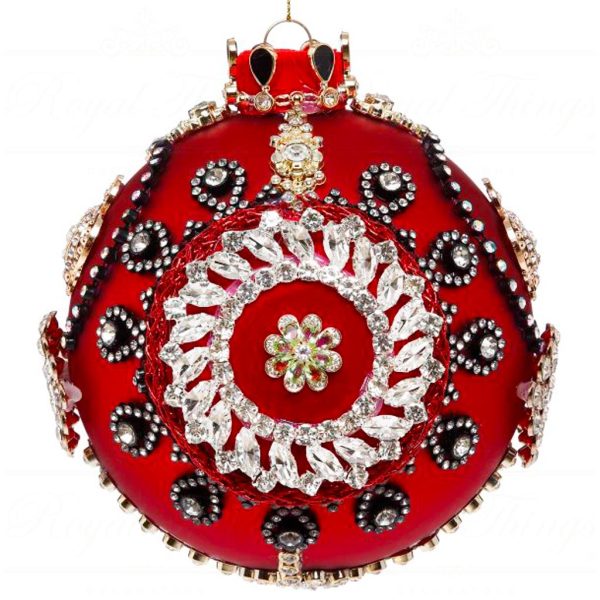 Mr 3613168 Mark Roberts Glass Christmas Balls Glass Fabric Jewel Kings Ball Red Gold