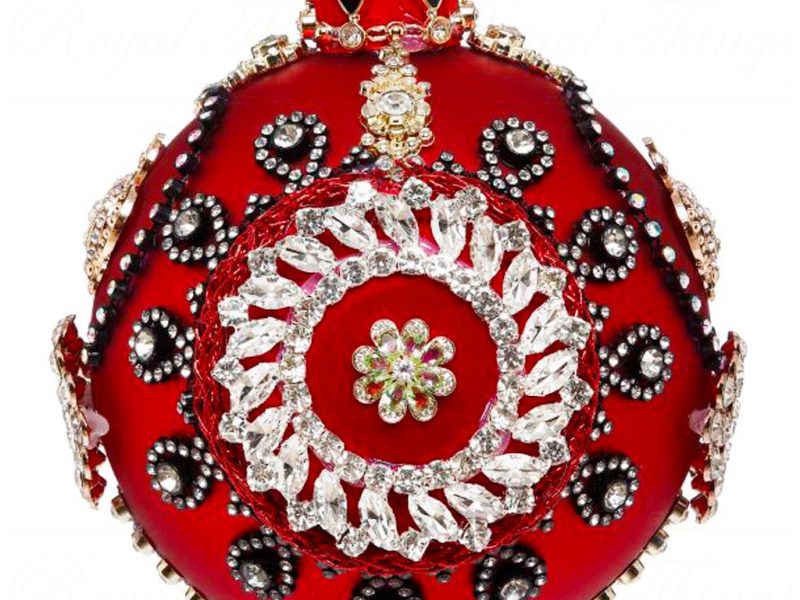 Mr 3613168 Mark Roberts Glass Christmas Balls Glass Fabric Jewel Kings Ball Red Gold