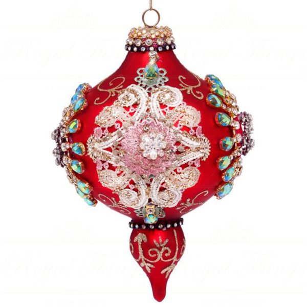 Mr 3613170 Mark Roberts Glass Christmas Balls Glass Fabric Jewel Kings Finial Ornament Red Multi