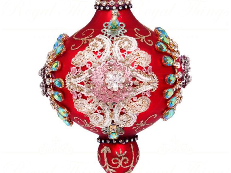 Mr 3613170 Mark Roberts Glass Christmas Balls Glass Fabric Jewel Kings Finial Ornament Red Multi