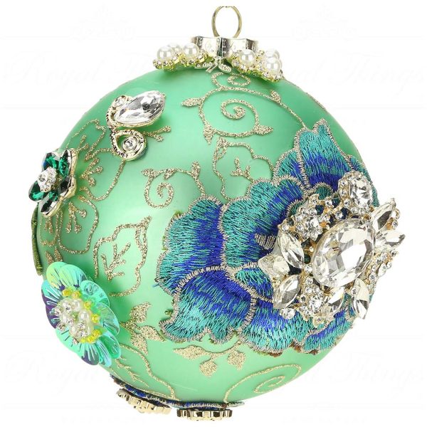Mr 3621474 Mark Roberts Glass Christmas Balls Glass Fabric Jewel Kings Ball Light Green Blue
