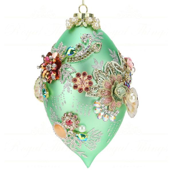 Mr 3621484 Mark Roberts Glass Christmas Balls Glass Fabric Jewel Kings Finial Ornament Light Green Multi