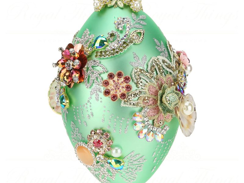 Mr 3621484 Mark Roberts Glass Christmas Balls Glass Fabric Jewel Kings Finial Ornament Light Green Multi