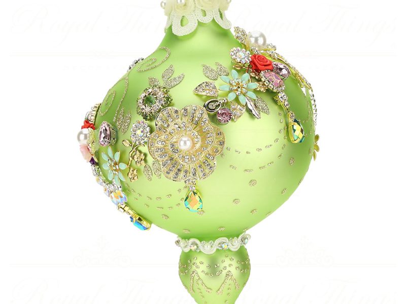 Mr 3621488 Mark Roberts Glass Christmas Balls Glass Fabric Jewel Kings Ball Finial Ornament Green Multi