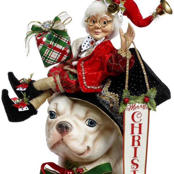 Mr 51 58462 Mark Roberts Christmas Decorative Items Merry Xmas Bull Dog Tabletop White Black Red Closup