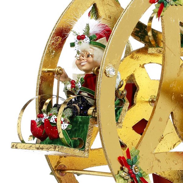 Mr 51 58474 Mark Roberts Christmas Decorative Items Ferris Wheel With Elf Eu Plug Tabletop Gold Green Red Closeup 1