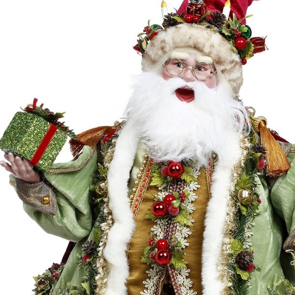 Mr 51 58648 Mark Roberts Christmas Dolls Kris Kringle Santa Doll Green Burgundy Closeup