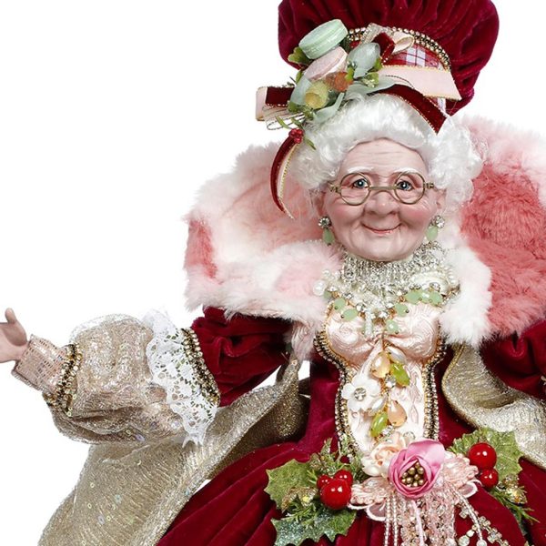 Mr 51 58696 Mark Roberts Christmas Dolls Candy Mrs Claus Doll Burgundy Green Closeup