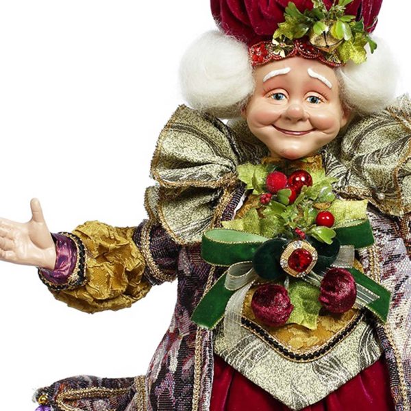 Mr 51 59022 Mark Roberts Christmas Dolls Elf De Tapisserie Doll Burgundy Green Closeup