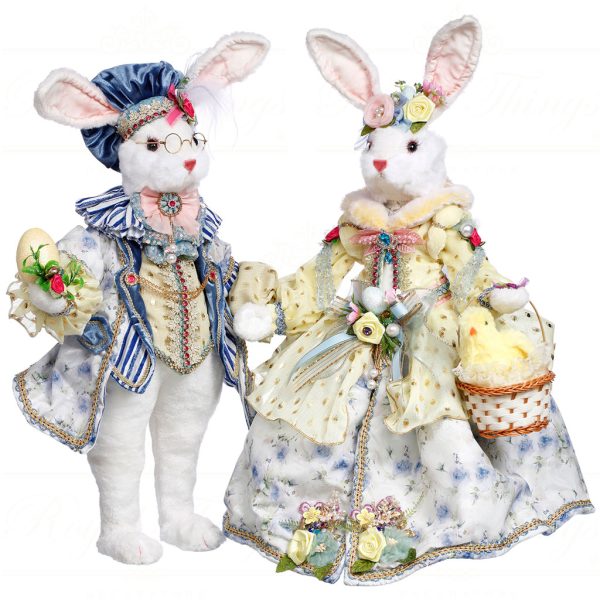 Mr 51 63884 Mark Roberts Spring Dolls Large Mr Mrs Cottontail Rabbit Blue Yellow White
