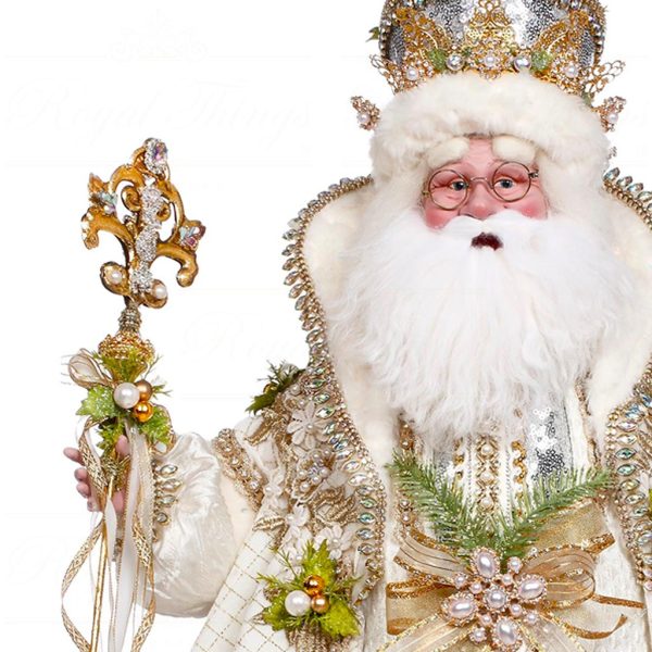 Mr 51 64184 Mark Roberts Christmas Dolls White Xmas Santa Doll White Gold Green Closeup