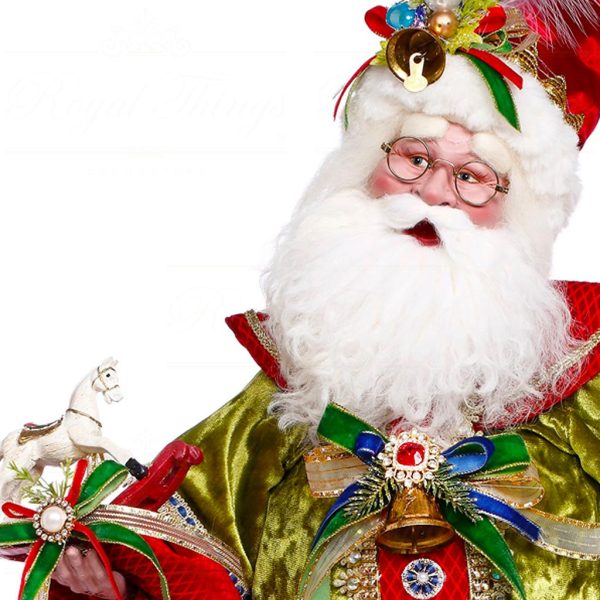 Mr 51 64192 Mark Roberts Christmas Dolls Rocking Horse Santa Doll Red Green Blue Closeup
