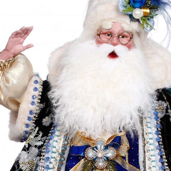 Mr 51 64220 Mark Roberts Christmas Dolls Blue Suede Shoes Santa Doll Blue Black White Closeup