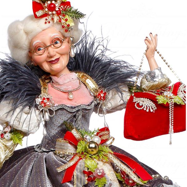Mr 51 64224 Mark Roberts Christmas Dolls Merry Xmas Mrs Claus Doll Gray Silver Red Closeup