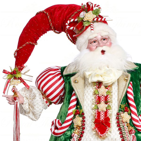 Mr 51 64242 Mark Roberts Christmas Dolls Candy Cane And Cookies Santa Doll Green Red White Closeup