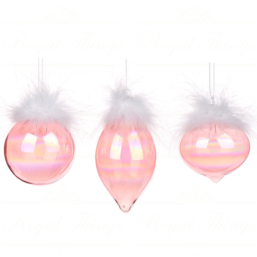 P 28381 goodwill christmas balls glass plume top irish ball finial ornament pink white P 28381 Goodwill Christmas Balls Glass Plume Top Irish Ball Finial Ornament Pink White