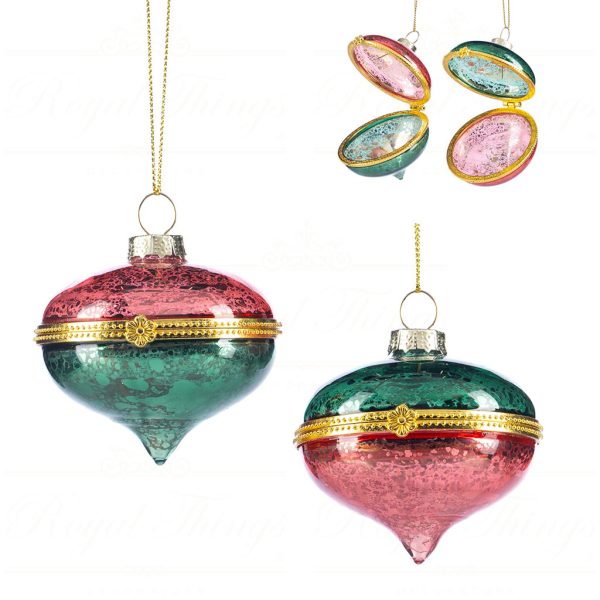 P 28629 Goodwill Christmas Balls Glass Ant.onion Box Ornament Red Green