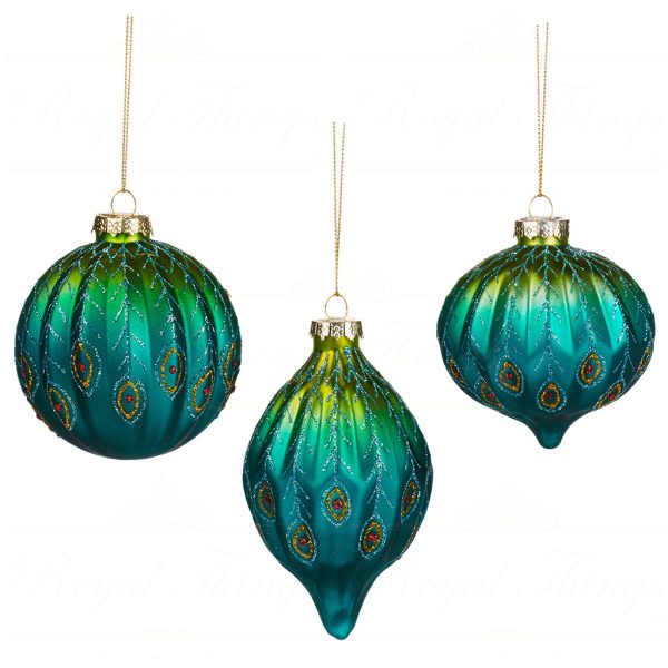 P 31428 Goodwill Christmas Balls Glass Gradient Peacock Ball Finial Ornament Blue Green