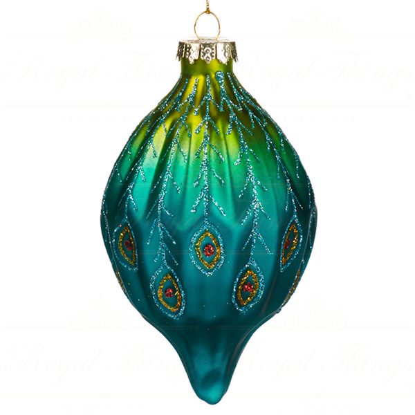 P 31428 Goodwill Christmas Balls Glass Gradient Peacock Ball Finial Ornament Blue Green Long