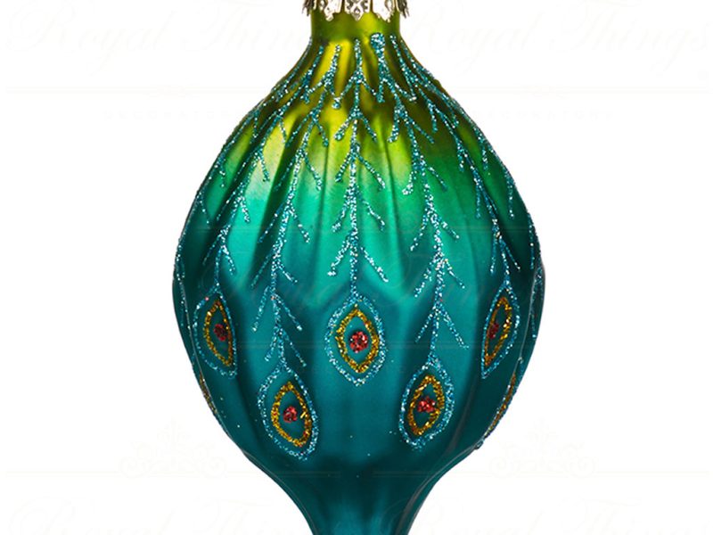 P 31428 Goodwill Christmas Balls Glass Gradient Peacock Ball Finial Ornament Blue Green Long