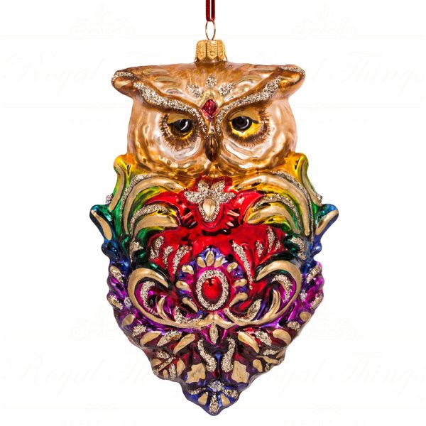 Pga B5001 Polish Glass Art Christmas Ornaments Proud And Merry Owl For The Holidays Multicolor Gold
