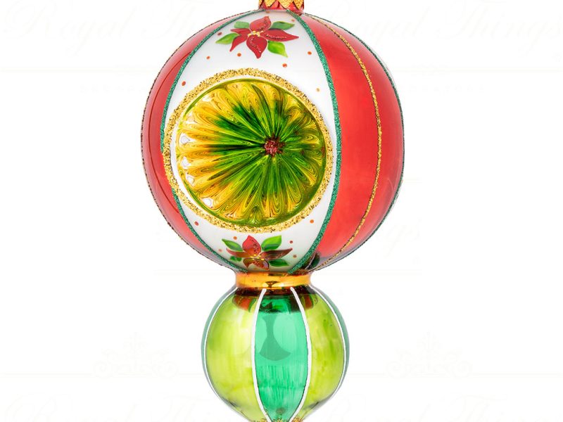 Pga B5002 Polish Glass Art Christmas Ornaments Freeblown Festive Petals Of Christmas Cheer Red Green Gold