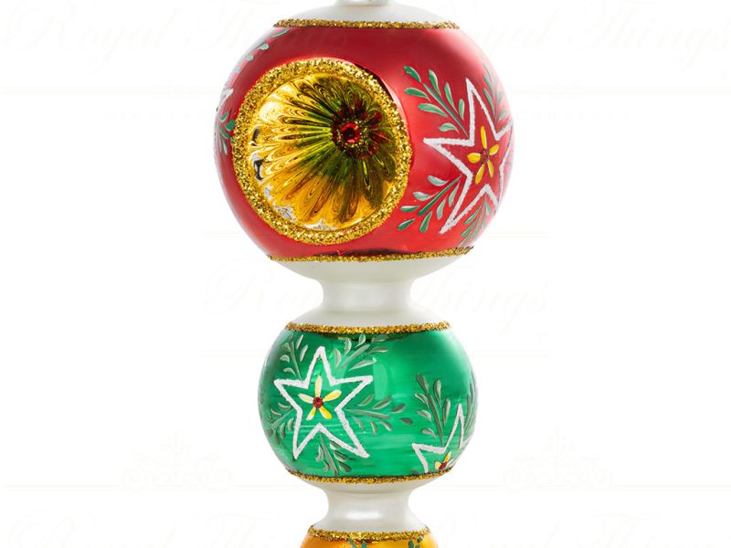 Pga B5004 Polish Glass Art Christmas Ornaments Freeblown Guiding Stars Of Christmas Joy Red Green Gold