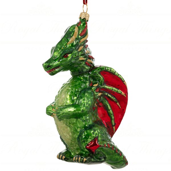 Pga B5007 Polish Glass Art Christmas Ornaments Fire Breather The Christmas Dragon Green Red