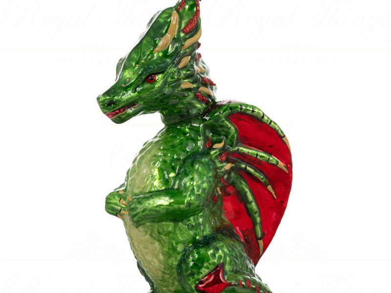 Pga B5007 Polish Glass Art Christmas Ornaments Fire Breather The Christmas Dragon Green Red
