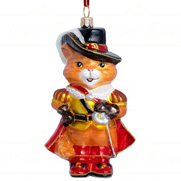 Pga B5008 Polish Glass Art Christmas Ornaments Puss In Boots Orange Black