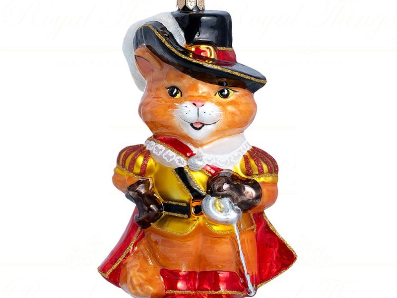 Pga B5008 Polish Glass Art Christmas Ornaments Puss In Boots Orange Black