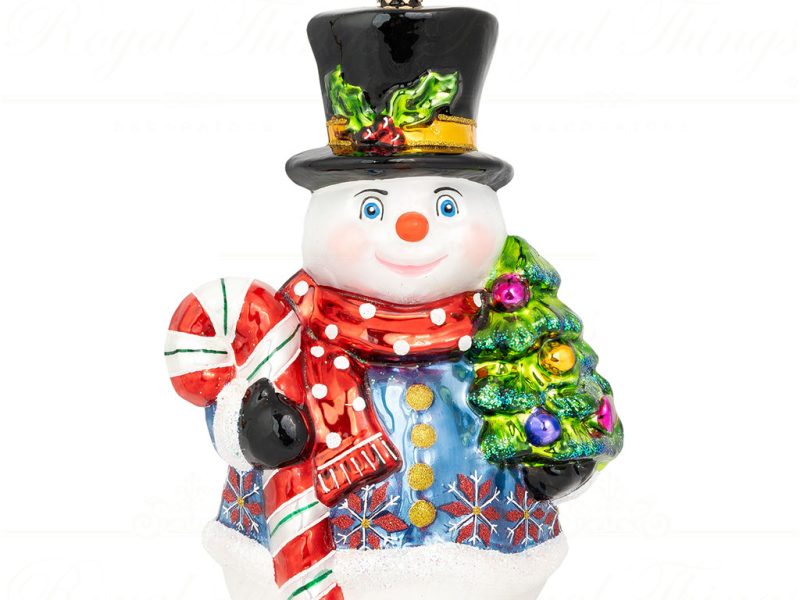 Pga B5009 Polish Glass Art Christmas Ornaments Fancy Snowman Christmas Cheer White Black Red
